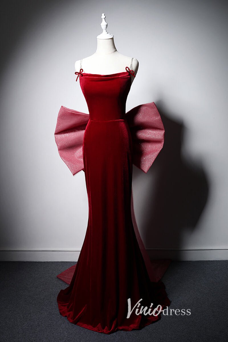 Elegant Red Velvet Prom Dresses Mermaid Evening Dress AD1014 Viniodress Elegant Red Velvet Prom Dresses Mermaid Evening Dress AD1014 Viniodress