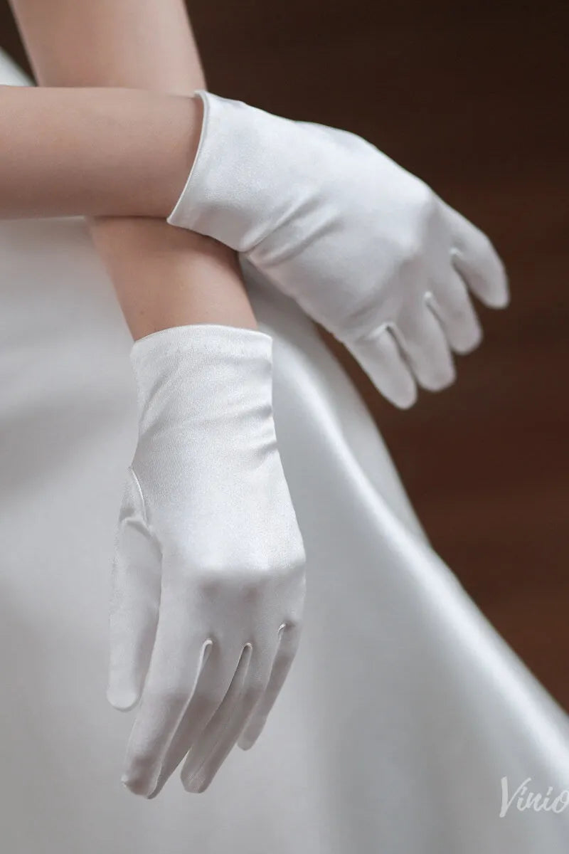 Elegant Satin Bridal Gloves  Short Classic Wedding Gloves for Women W   Viniodress
