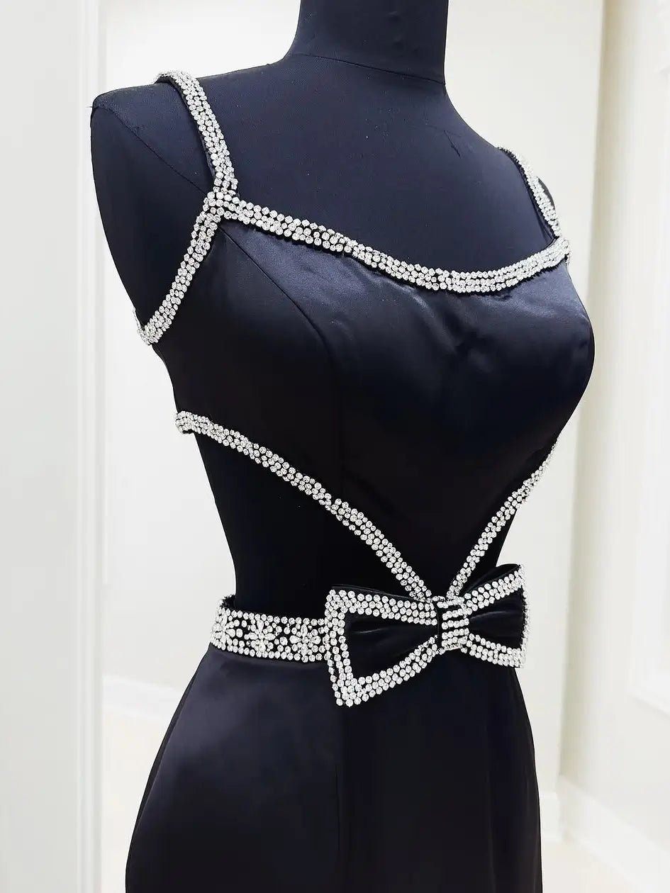 Elegant Satin Mermaid Prom Dress with Basque Waistline, Rhinestone, Bow & Spaghetti Strap – Style FD6080-prom dresses 2025 -Viniodress-Fuchsia-Custom Size-