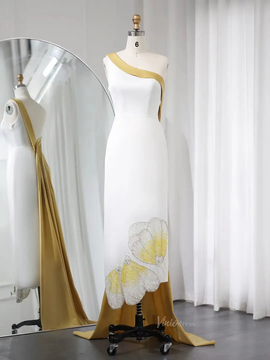 Elegant Sheath Prom Dresses Lavender Flower Wedding Dresses Overlay Train BD062-Evening Dresses 2025 -Viniodress-Gold-US 2-