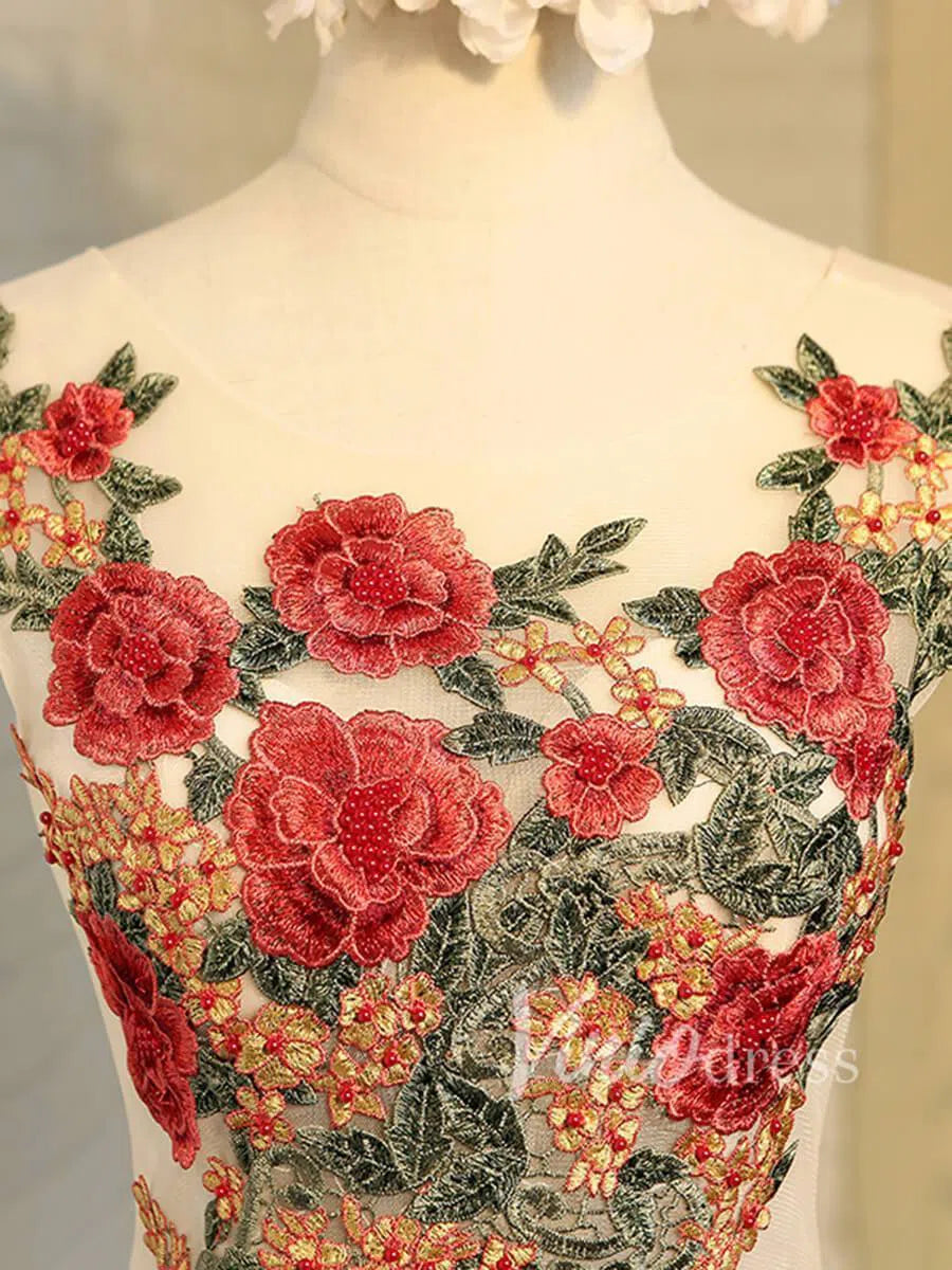 Embroidery Floral High Low Short Prom Dresses SD1165A-prom dresses 2025 -Viniodress-Red-Custom Size-