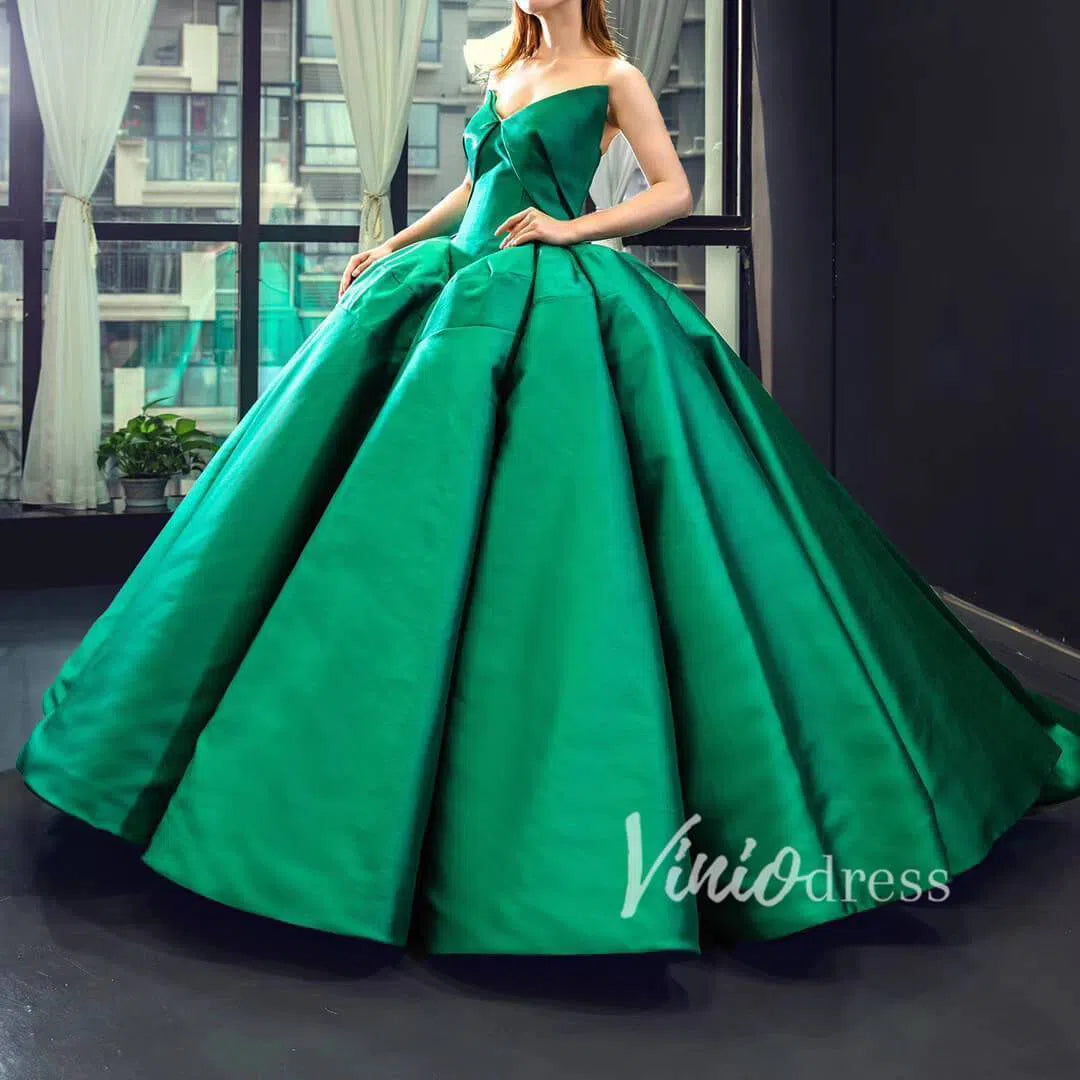 Emerald Green Celebrity Style Ball Gowns Strapless Prom Dresses FD1274 viniodress-prom dresses 2025 -Viniodress-Emerald Green-Custom Size-