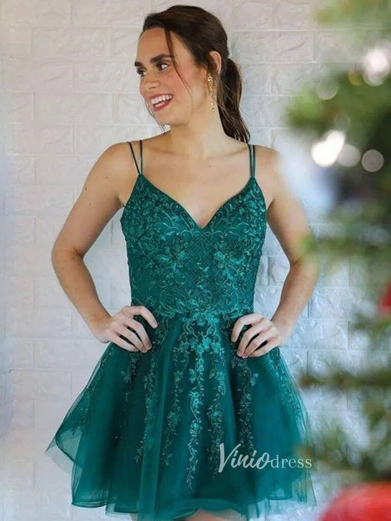 Emerald Green Lace Homecoming Dresses SD1056-Homecoming Dresses 2025 -Viniodress-Emerald Green-Custom Size-