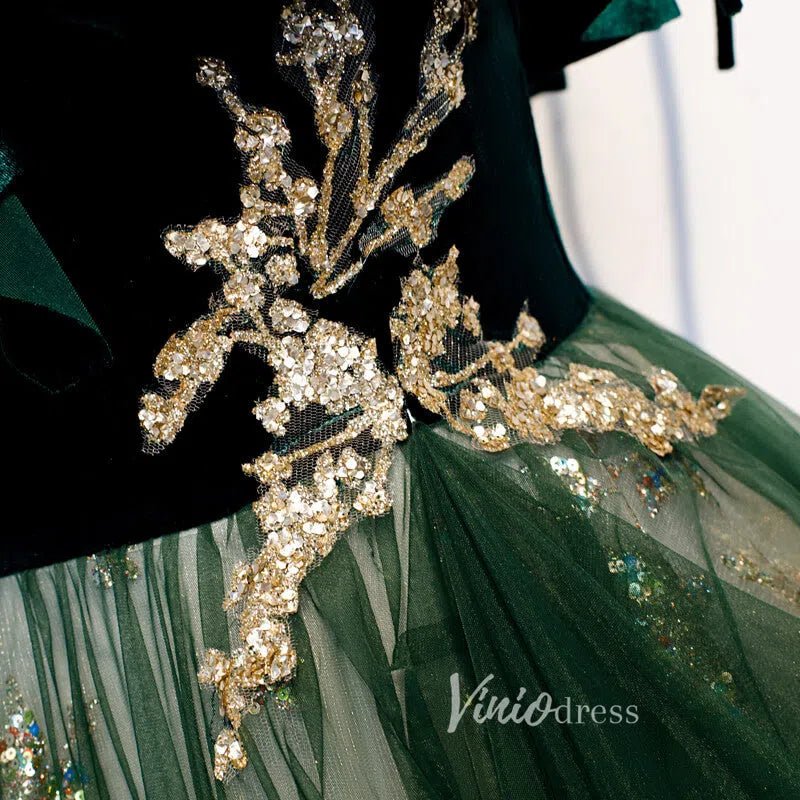 Emerald Green Long Prom Dresses Shiny Lace Formal Dress FD2626-prom dresses 2025 -Viniodress-Emerald Green-Custom Size-