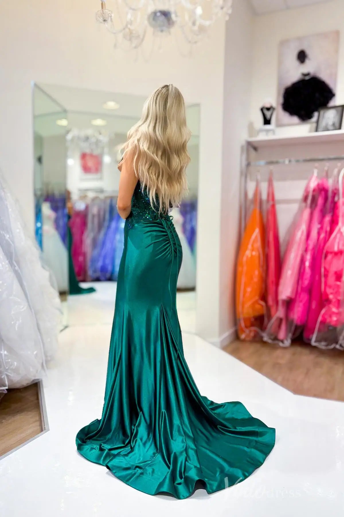 Emerald Green Satin Strapless Mermaid Prom Dress with Sequin Lace Bodice, Sweetheart Neck, Lace-Up Back – SS109-prom dresses 2025 -Viniodress-Emerald-Custom Size-