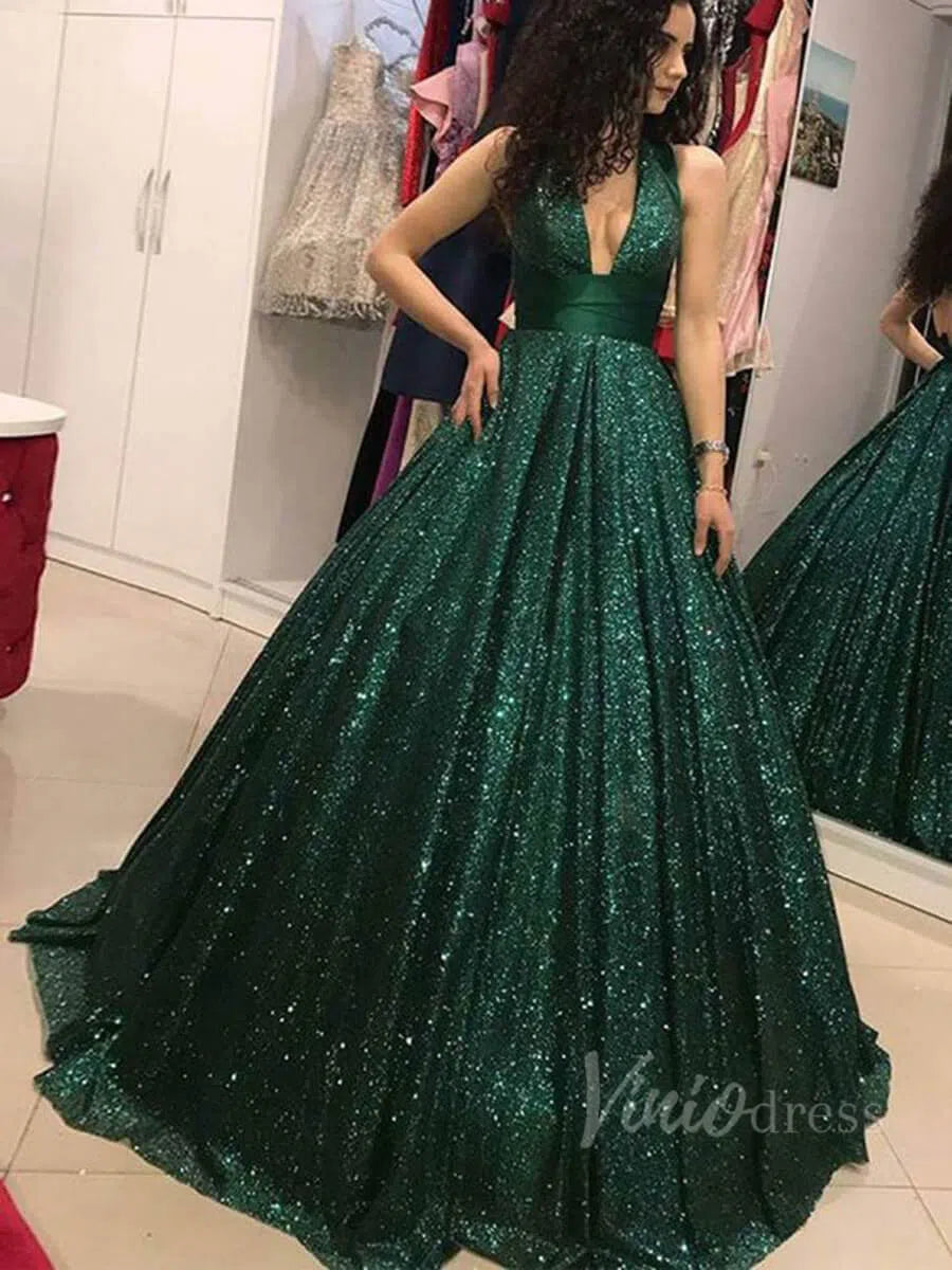 Emerald Green Sequin Ball Gown Prom Dresses with Bling FD1613-prom dresses 2025 -Viniodress-As Picture-Custom Size-