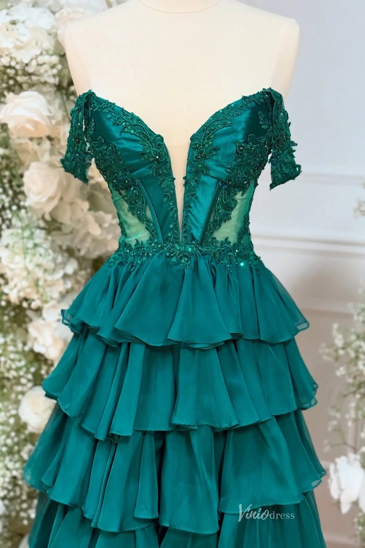 RF316 chiffon with slit-prom dresses 2026-Viniodress-Emerald-Custom Size-