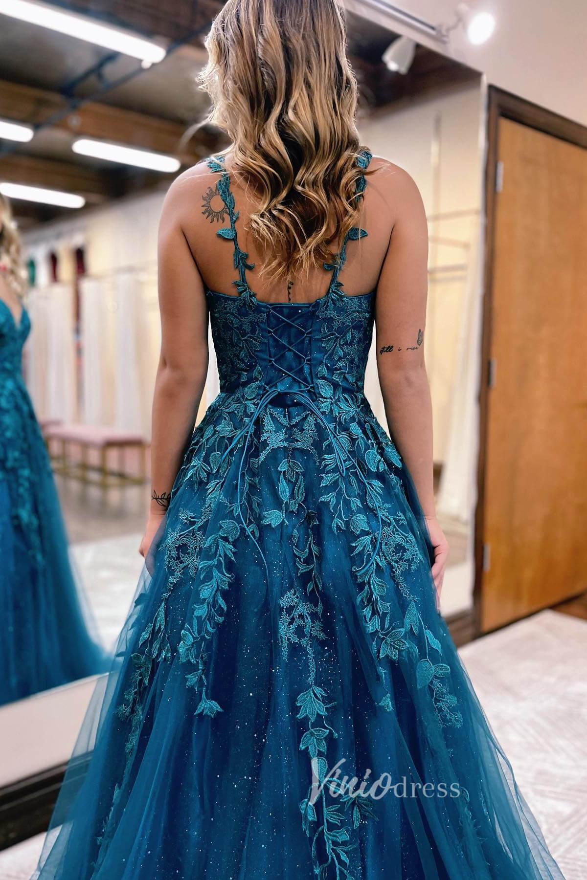 Enchanting Blue Sparkly Tulle Prom Dress with Lace Applique and Spaghetti Strap FD3464-prom dresses 2025 -Viniodress-Blue-Custom Size-