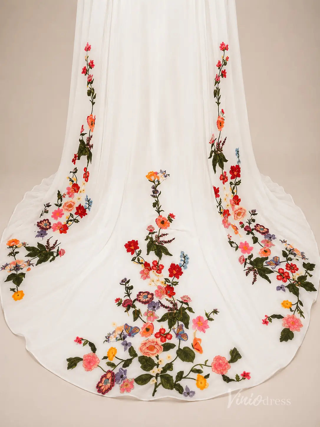 Ethereal Ivory Wildflower Wedding Dress with Cape Sleeves, Deep V Neck & Chapel Train - FW286-wedding dresses 2026-Viniodress-Ivory-Custom Size – Add Measurements in Cart-
