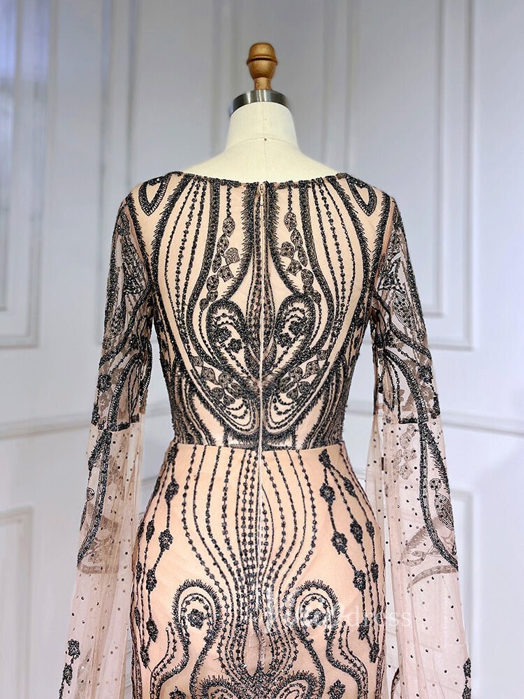 Extra Long Sleeve Beaded Evening Dresses Vintage Mermaid 20s Gowns 20029-Evening Dresses 2025 -Viniodress-Champagne-US 2-
