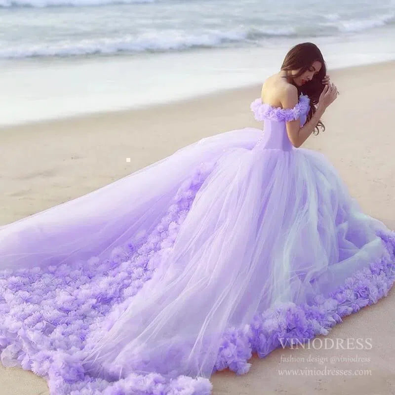 3D Flower Quinceanera Dresses Cinderella Ball Gowns VW1040-Quinceanera Dresses 2025 -Viniodress-Lilac-Custom Size-