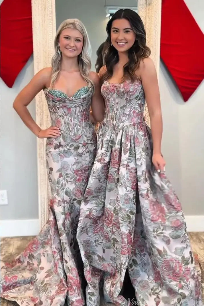JC011 Soft Grey Floral Jacquard-prom dresses 2026-Viniodress-Grey-Custom Size-