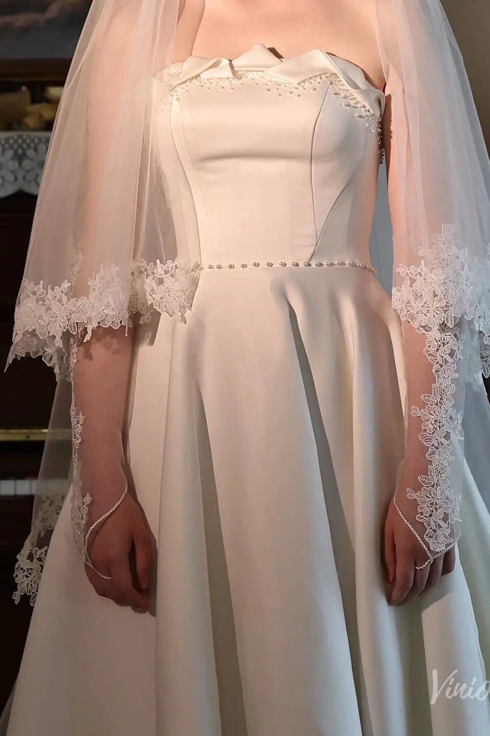 Floral Lace Illusion Bridal Sleeves with Finger Loop Elbow Bridal Gloves WG210-Bridal Gloves 2026-Viniodress-Ivory-