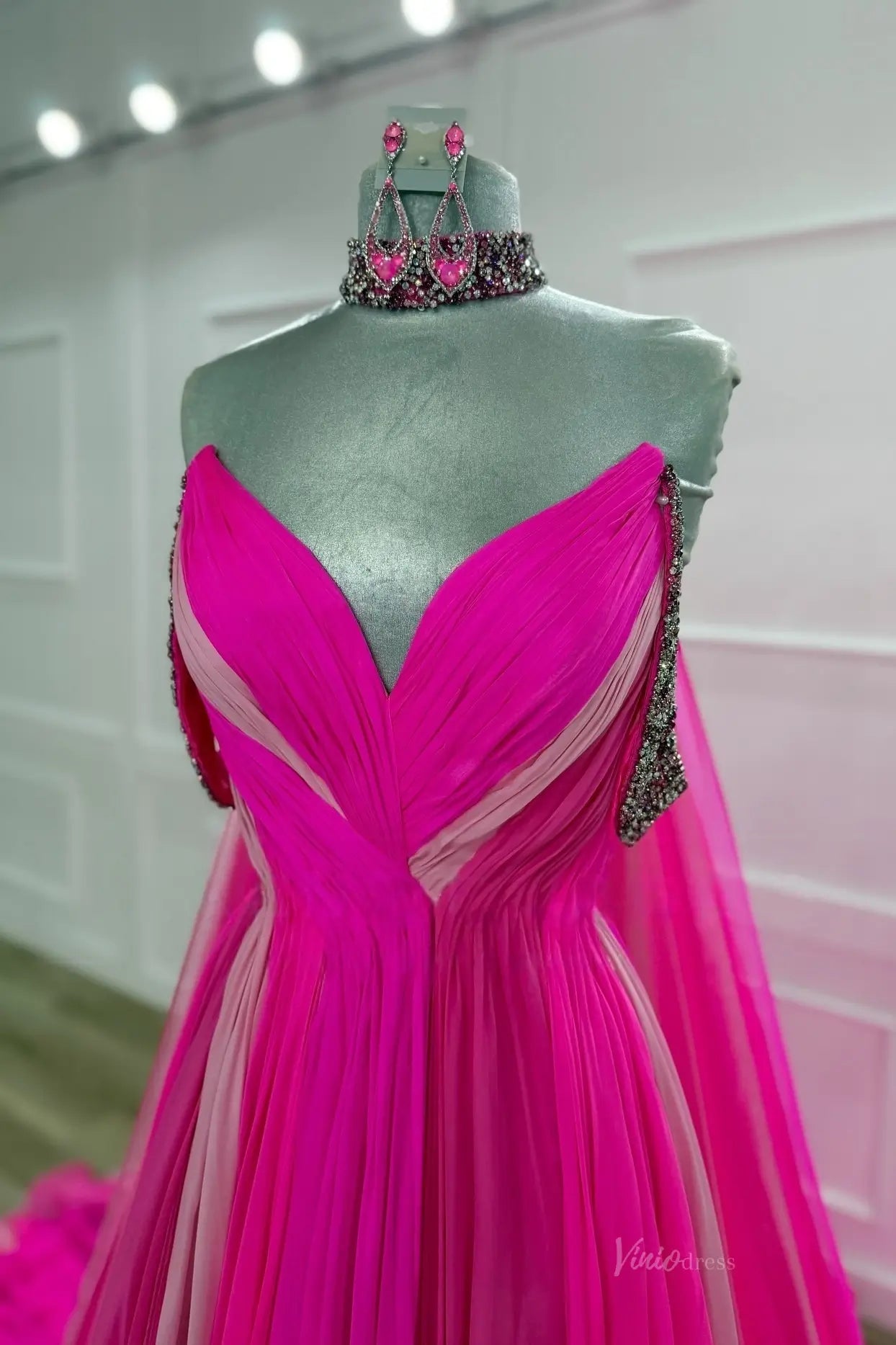 PG029 chiffon-Pageant Dress 2026-Viniodress-Fuchsia-Custom Size – Add Measurements in Cart-