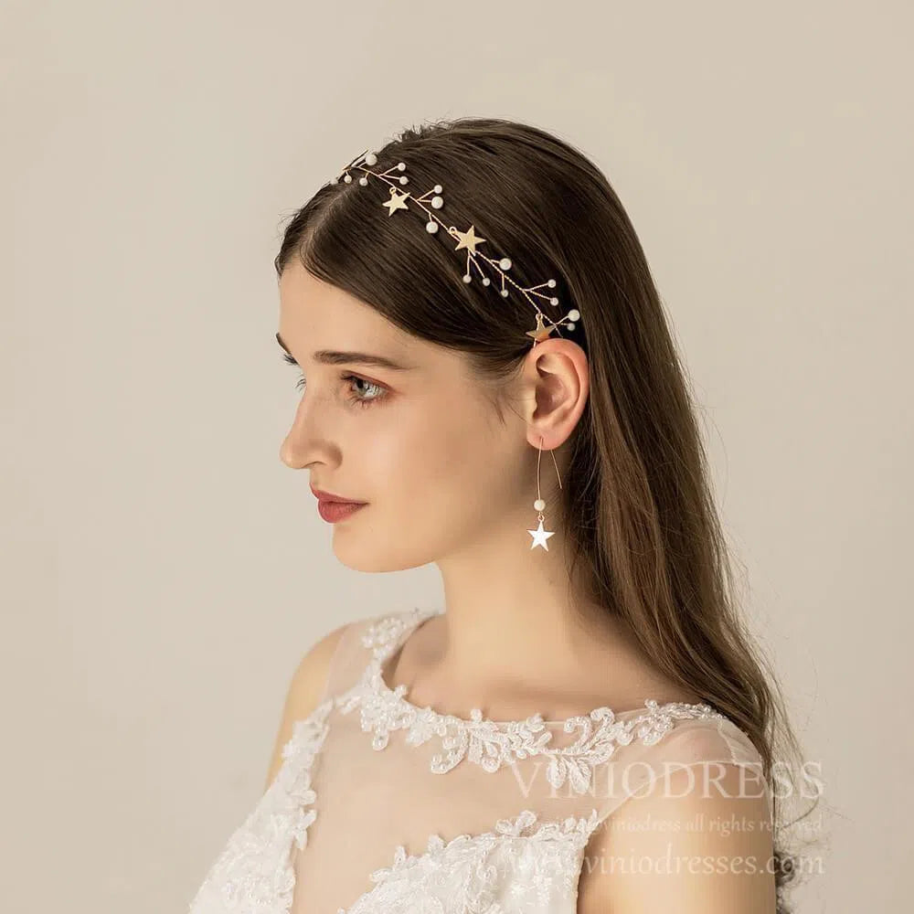 Glitter Star Pearl Headband and Eearrings Set AC1098-Headpieces 2025 -Viniodress-Headband&Earrings-