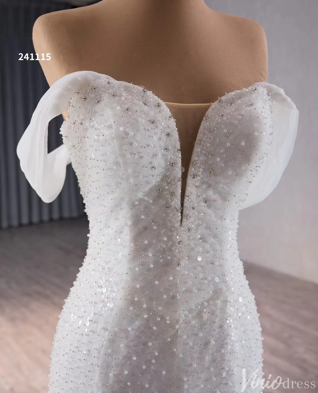 Glittery Beaded Mermaid Wedding Dresses Off the Shoulder 241115-wedding dresses 2025 -Viniodress-Ivory-Custom Size-
