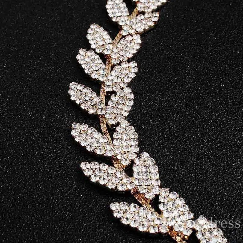 Gold Crystal Laurea Leaves Bridal Sashes Viniodress AC1046-Sashes & Belts 2025 -Viniodress-Gold-