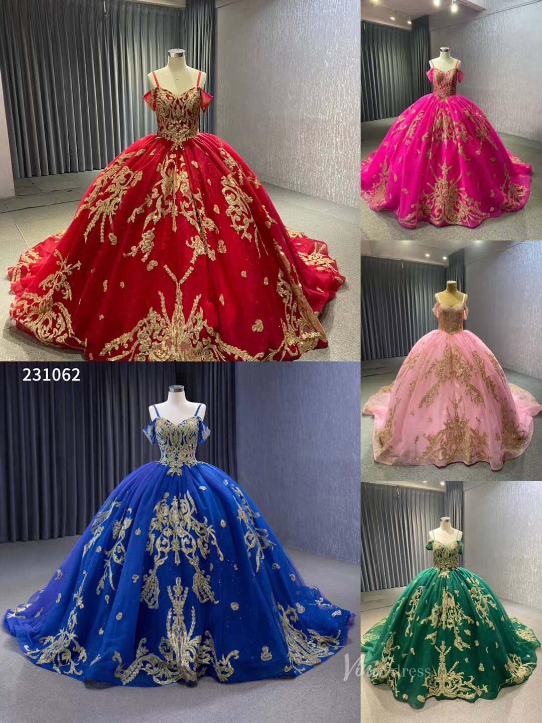 Gold Lace Appliqued Tulle Ball Gown Wedding Dress Sweet 16 Dress 231062-Quinceanera Dresses 2025 -Viniodress-Blue-Custom Size-