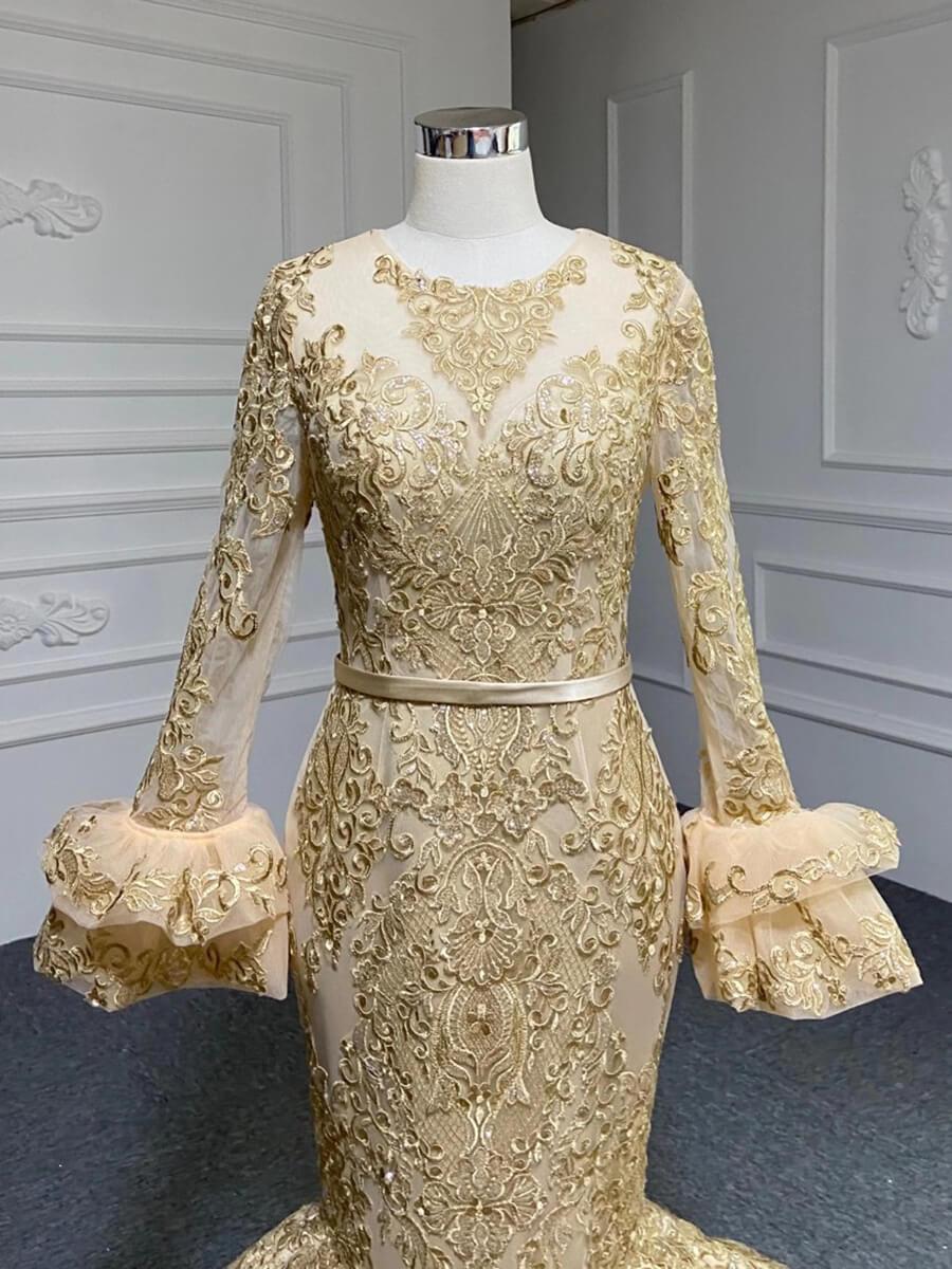 Gold Lace Mermaid Pageant Dress Little Girls Formal Dresses FD1388C-Pageant Dresses for Kids 2025 -Viniodress-As Picture-Custom Size-