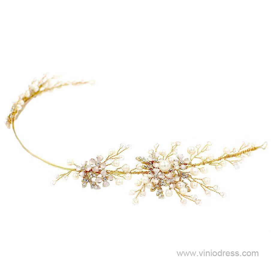 Gold Pearls Bridal Headbands Viniodress AC1084-Headpieces 2025 -Viniodress-Gold-