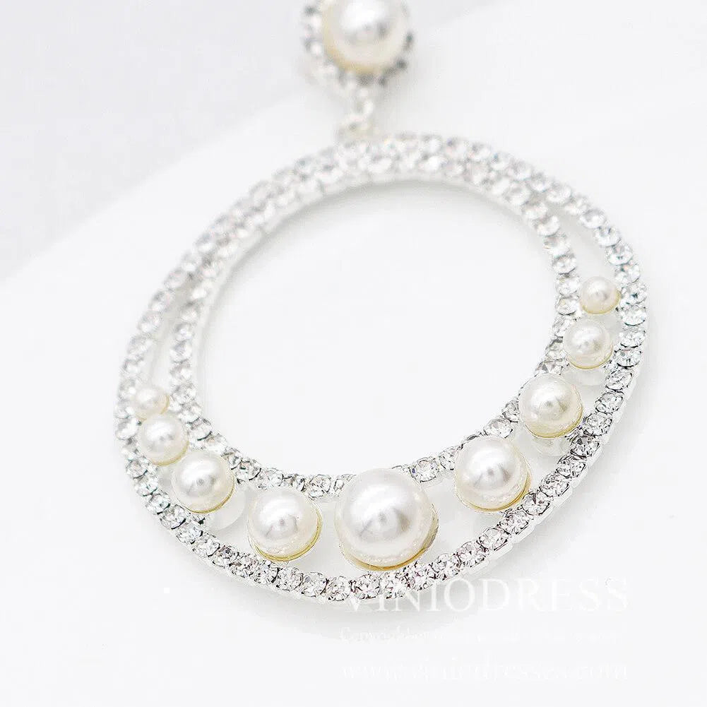 Gold Pearls Hoop Earrings Viniodress AC1071-Bridal Jewelry 2025 -Viniodress-Gold-