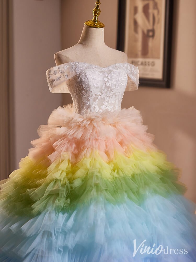 Gradient Tiered Ruffled Quinceanera Dress Off the Shoulder Prom Ball Gown AD1301-Quinceanera Dresses 2025 -Viniodress-Blush Pink-Custom Size-