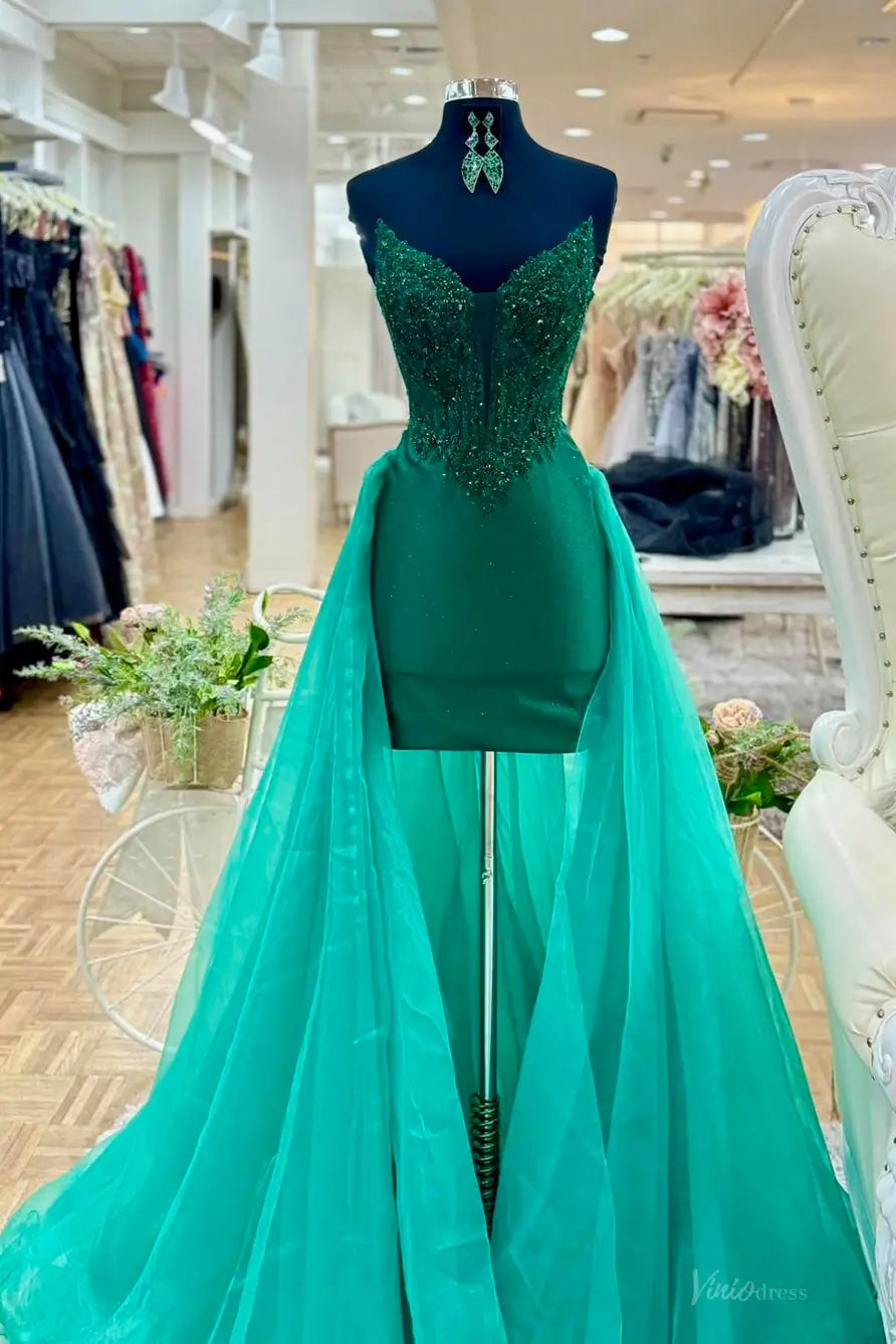 Green Strapless Beaded Corset 2-in-1 Prom Dress – SK002 – Viniodress
