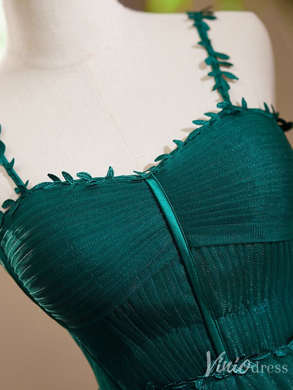 Green Tiered Tulle Homecoming Dress Spaghetti Strap Hoco 2024 Back to School Dress 8013-prom dresses 2025 -Viniodress-Green-Custom Size-