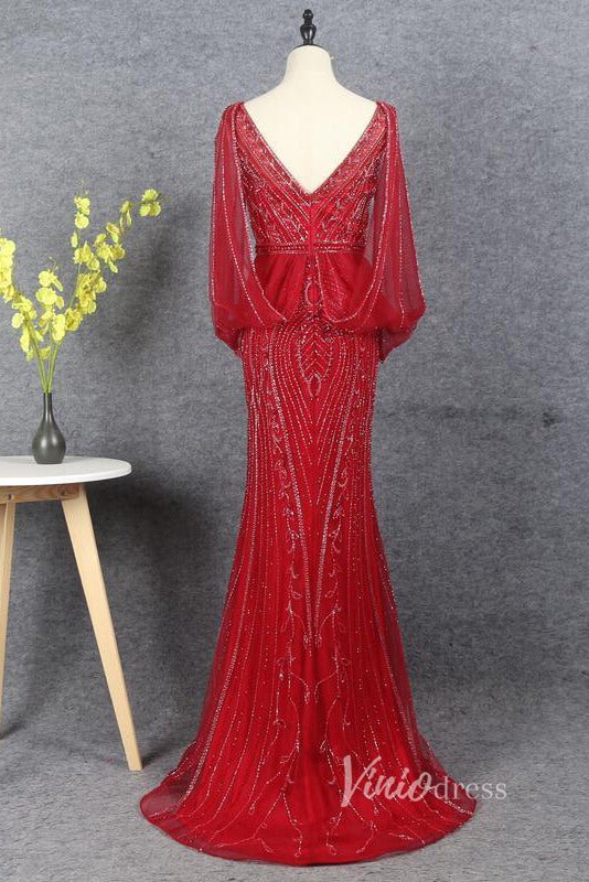 Grey Beaded Prom Dresses V-neck Formal 20s Party Dress FD2472-Evening Dresses 2025 -Viniodress-Grey-US 2-