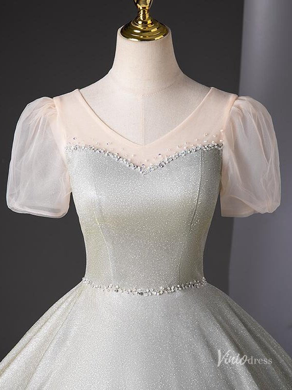 Grey Sparkle Prom Dresses with Puffed Sleeves Quinceanera Dresses BG040-prom dresses 2025 -Viniodress-Grey-Custom Size-