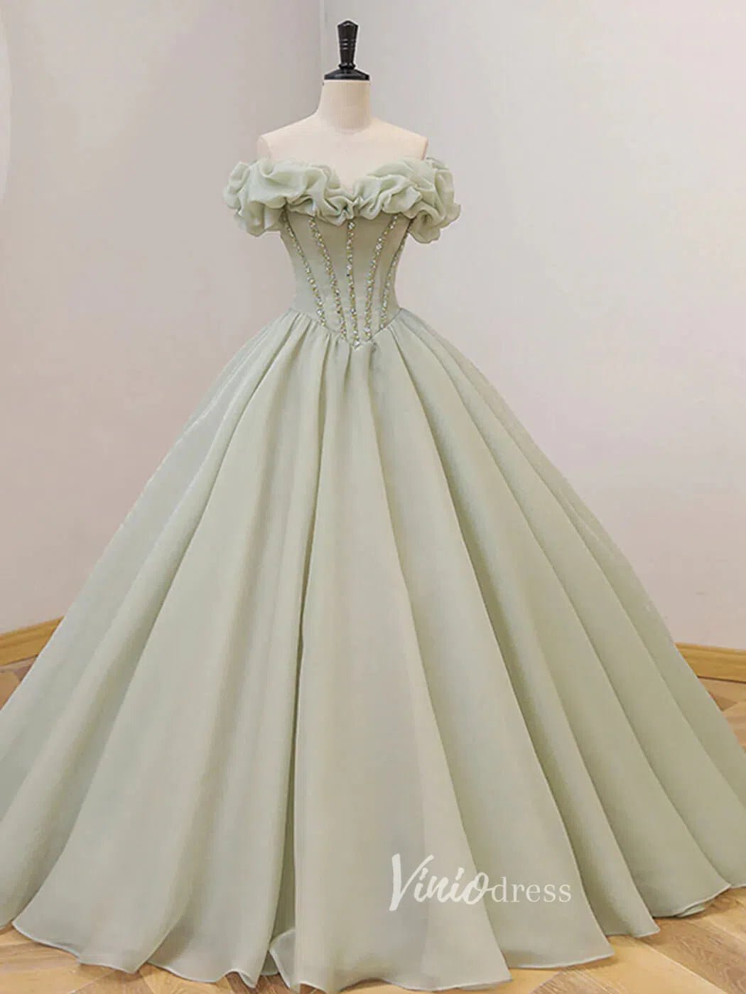 Greyish Sage Green Prom Dresses Off the Shoulder Ball Gown FD3120 Viniodress Greyish Sage Green Prom Dresses Off the Shoulder Ball Gown FD3120 Viniodress