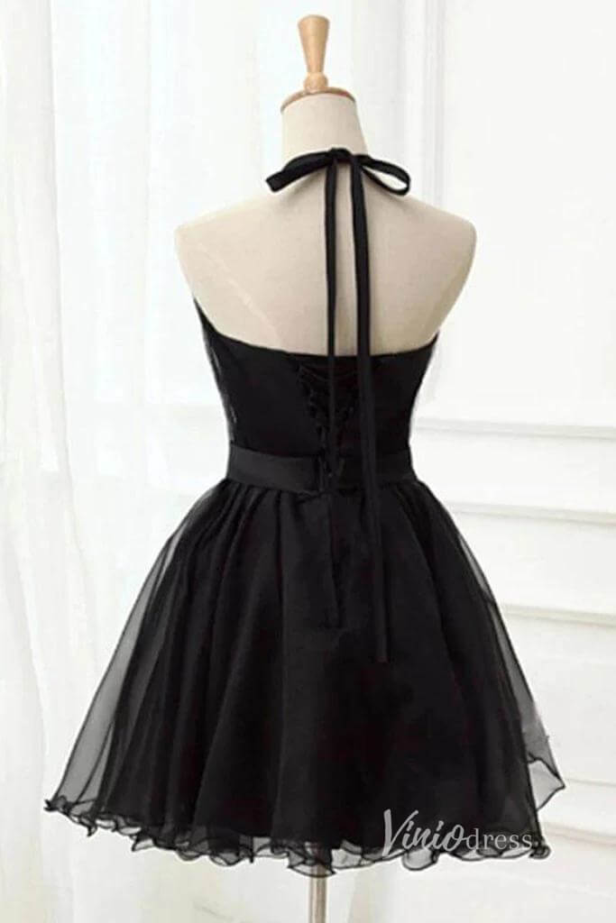 Halter Black Homecoming Dresses Short Little Black Dress SD1431-Homecoming Dresses 2025 -Viniodress-Black-Custom Size-