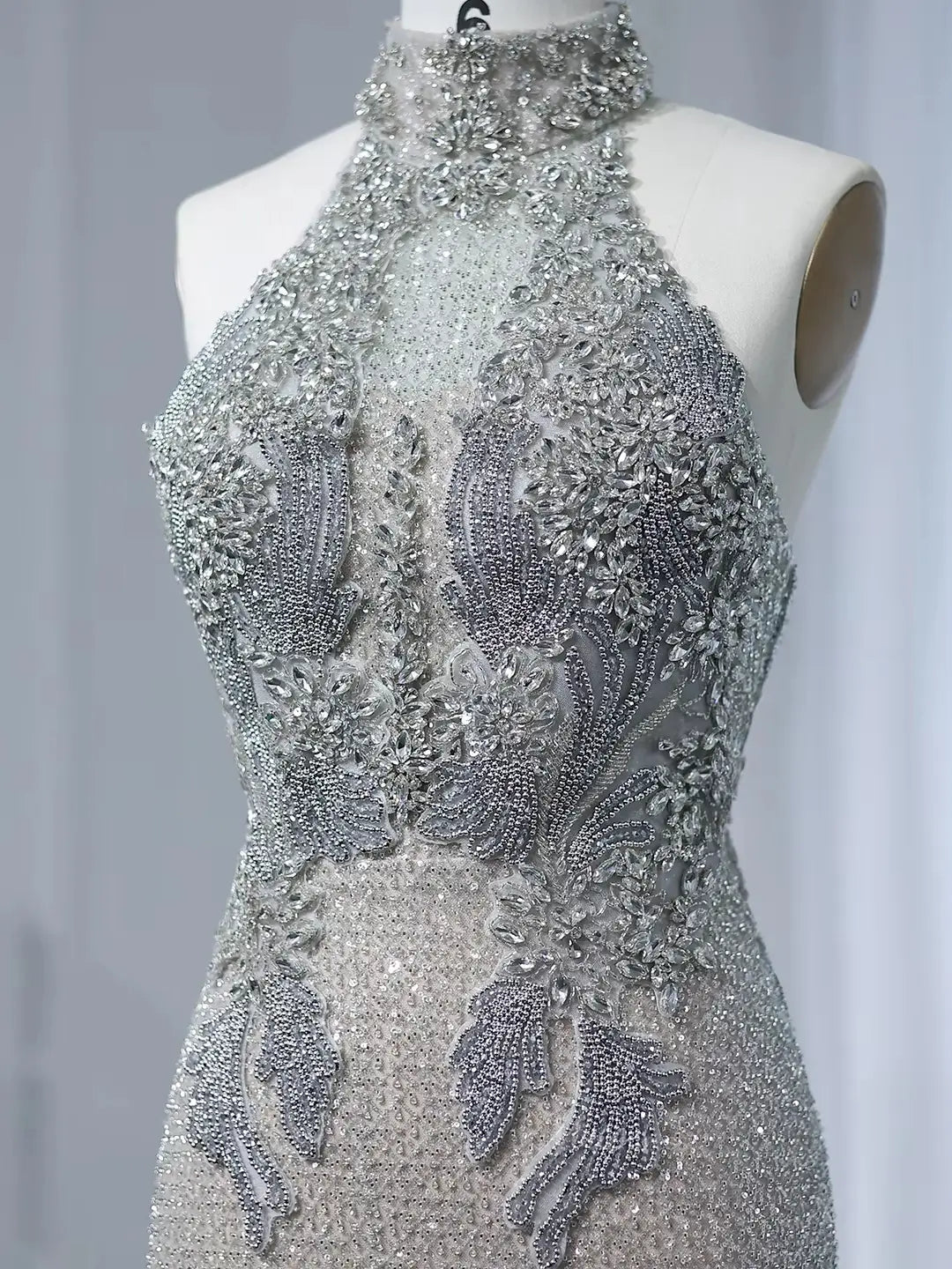 Halter Silver Prom Dresses Sparkly Beaded Formal Dresses High Neck BD046-Evening Dresses 2025 -Viniodress-Silver-US 2-