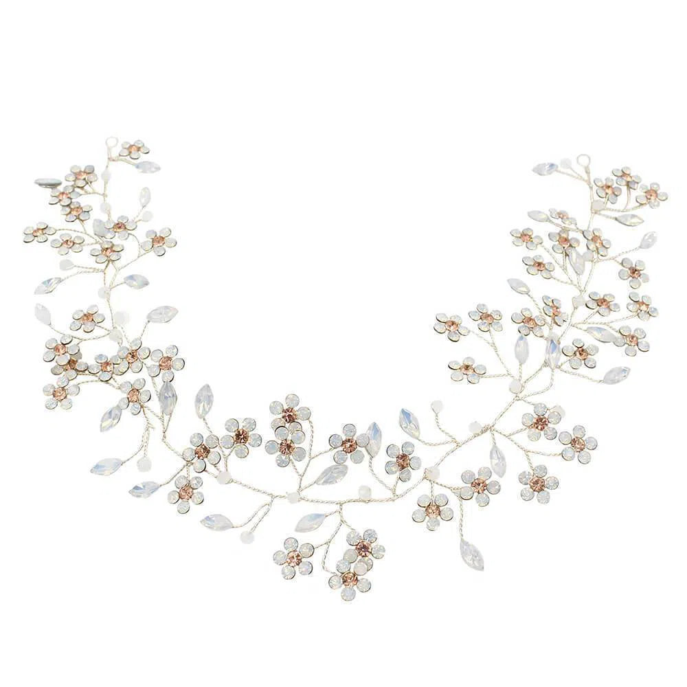 Hand-Made Crystal Floral Bridal Headband Viniodress ACC1121-Headpieces 2025 -Viniodress-Silver-