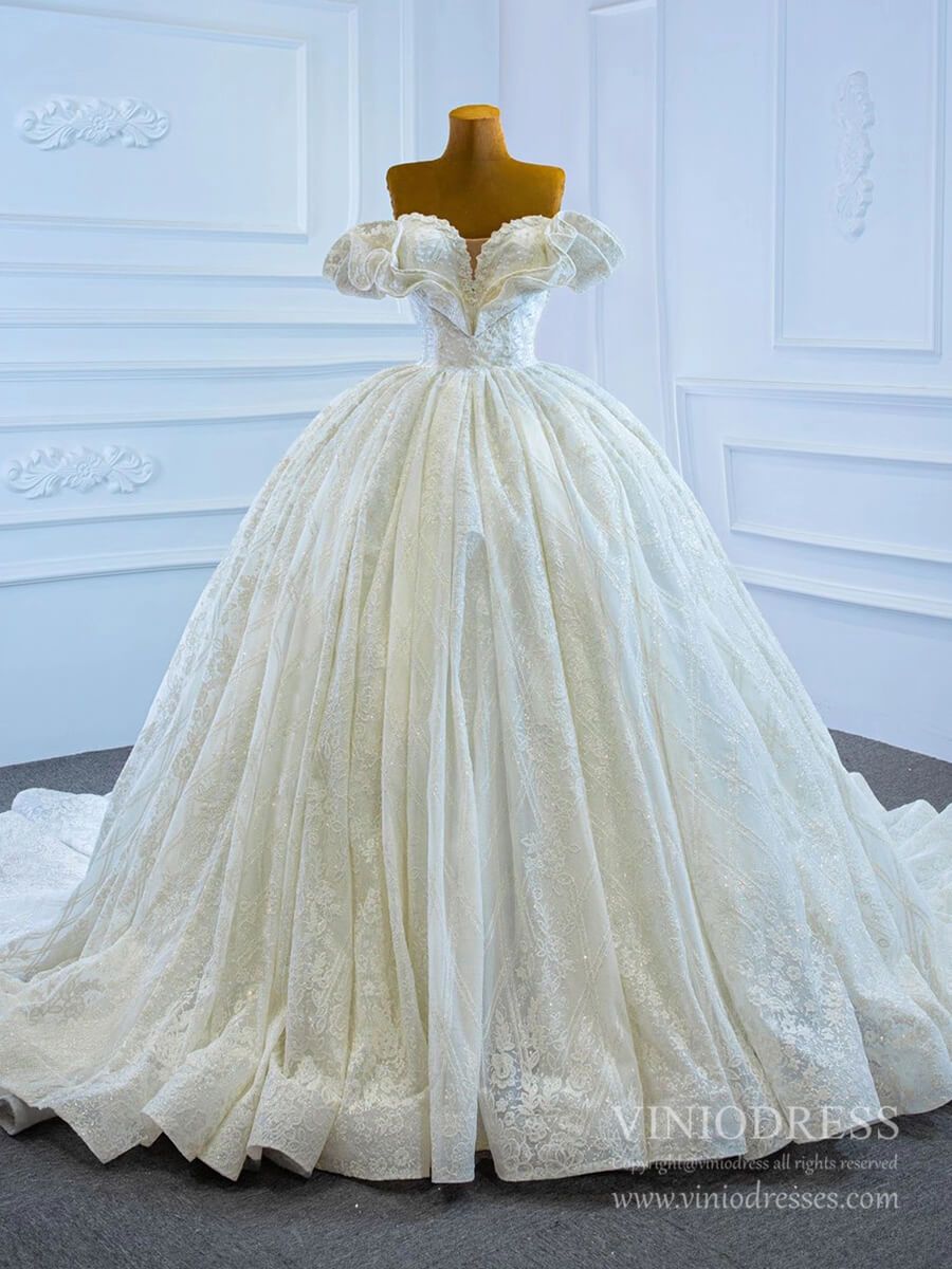 vintage haute couture dresses Haute Couture Lace Wedding Dresses Vintage Off the Shoulder Ball Gowns – Viniodress