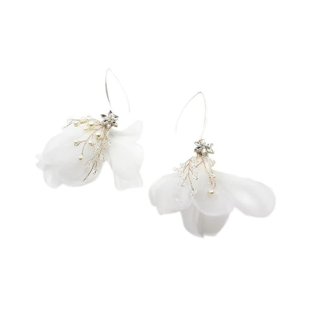 Headpiece Set Organza Flower Bridal Comb and Earrings AC1209-Headpieces 2025 -Viniodress-Earrings-