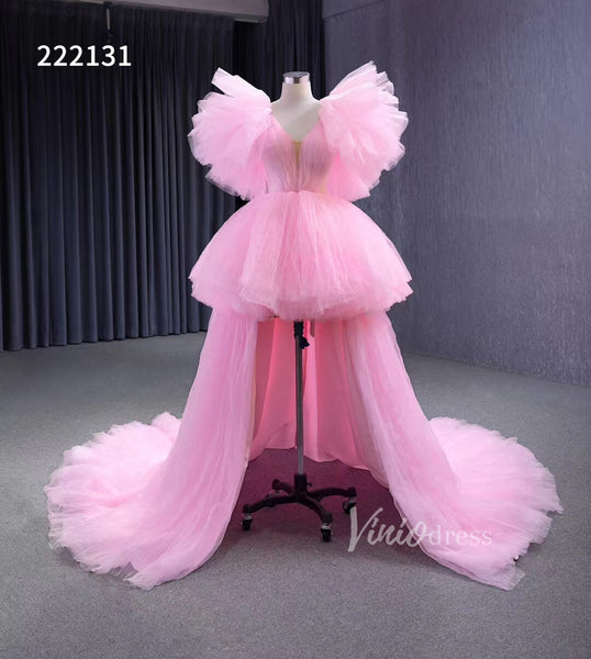 High Low Tiered Pink Pageant Dresses Ruffled Prom Gown 222131 – Viniodress