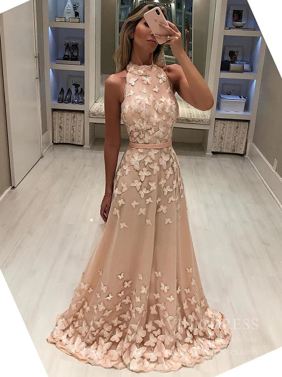 navy blue dress for baby girl Primavera Couture 3901 Long Fitted Backless Butterfly Sequin Prom Dress Evening Gown Slit V Neck 0 / Powder Blue main image 0