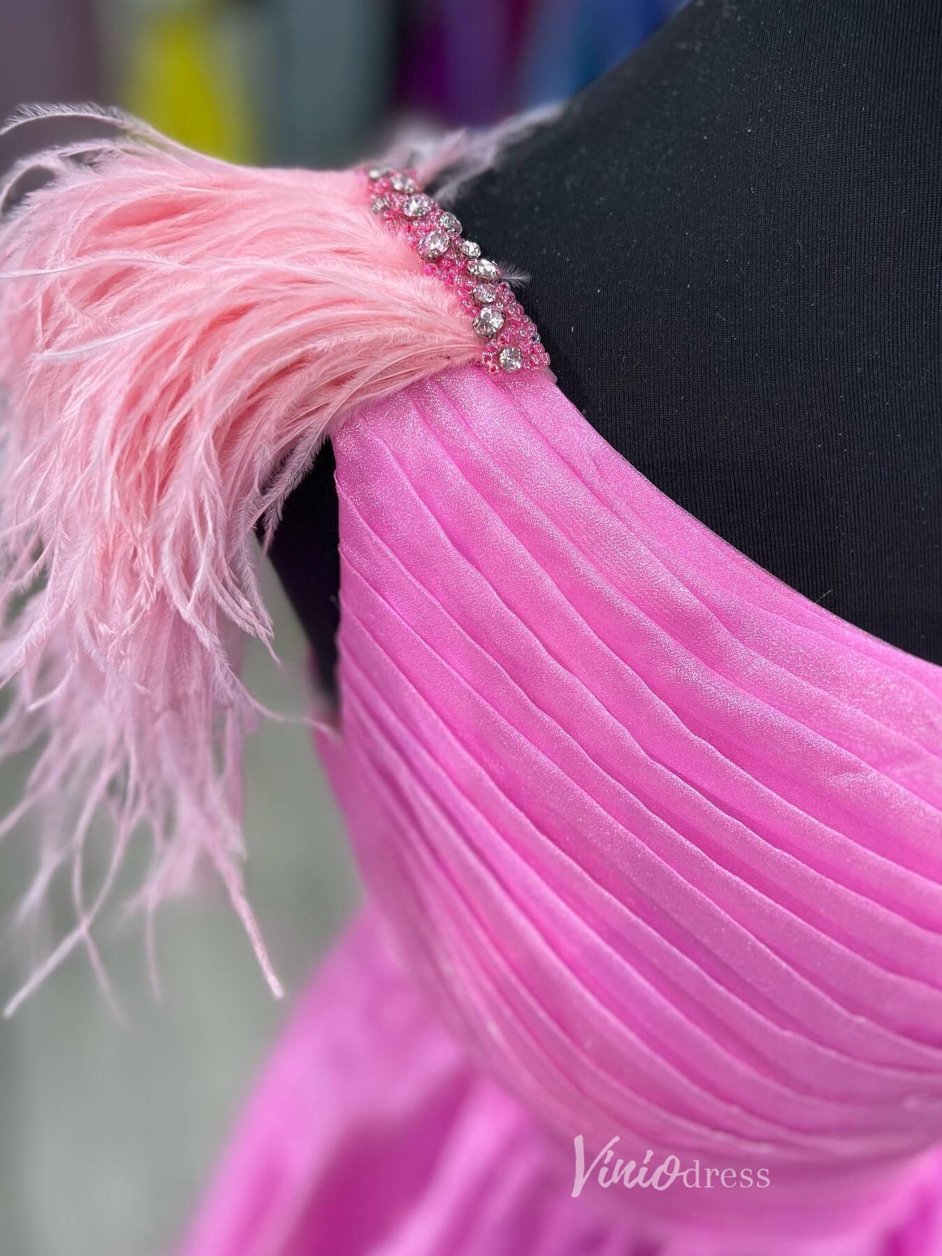 Hot Pink Organza Prom Dresses One Shoulder Pleated Bodice FD4020-prom dresses 2025 -Viniodress-Hot Pink-Custom Size-