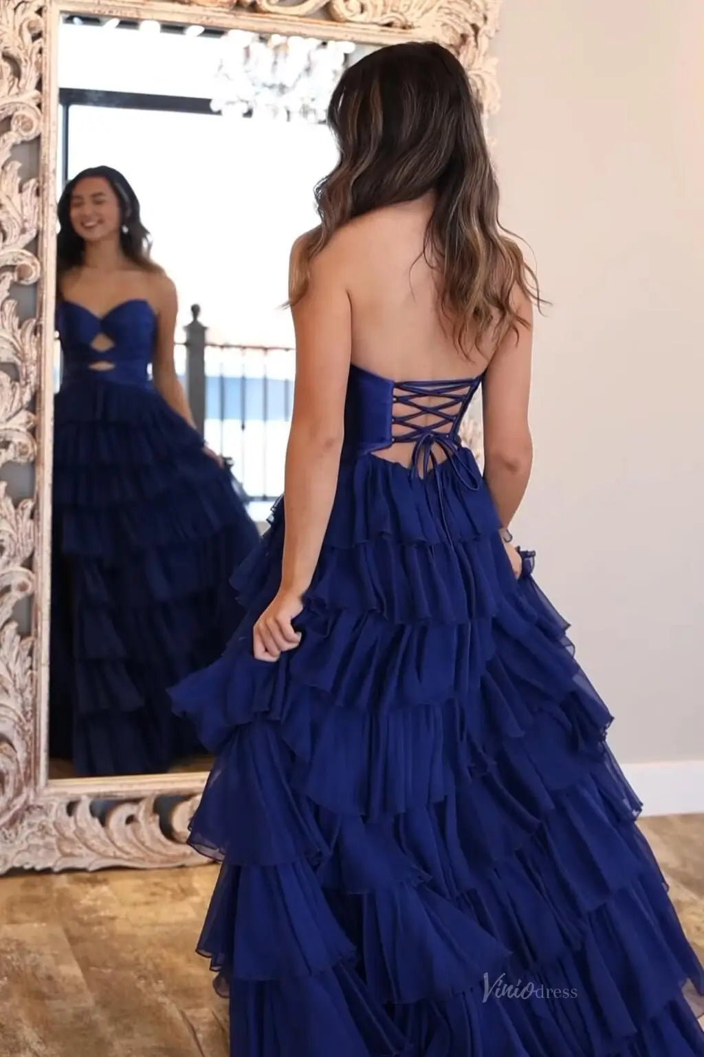 Hot Pink Ruffled Prom Dress with Strapless Sweetheart Cut Out Bodice & High Slit RF321-Prom Dresses 2026-Viniodress-Hot Pink-Custom Size – Add Measurements in Cart-