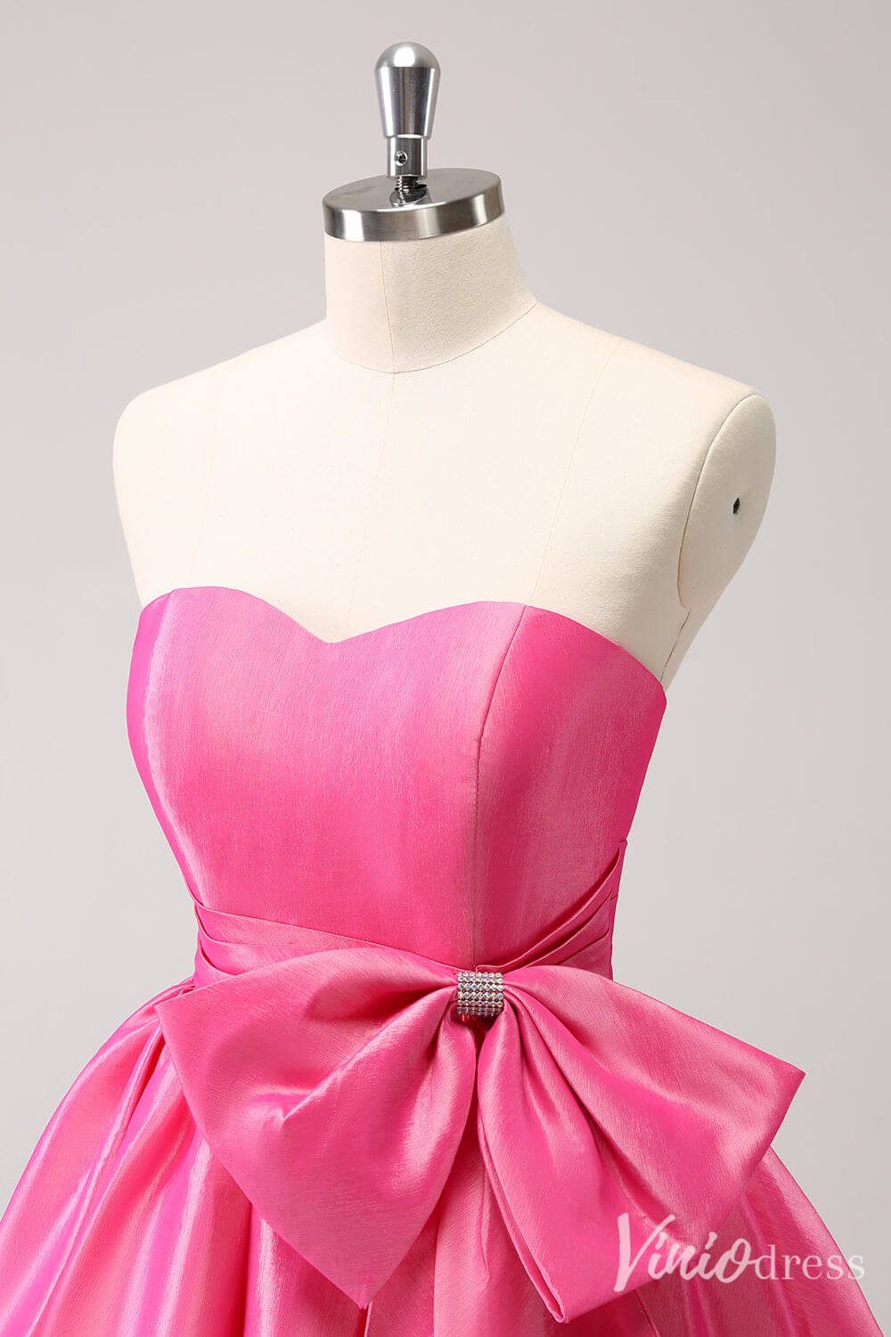 Hot Pink Sweetheart Bow Homecoming Dresses Satin Strapless Back to School Dress S24019-prom dresses 2025 -Viniodress-Hot Pink-Custom Size-