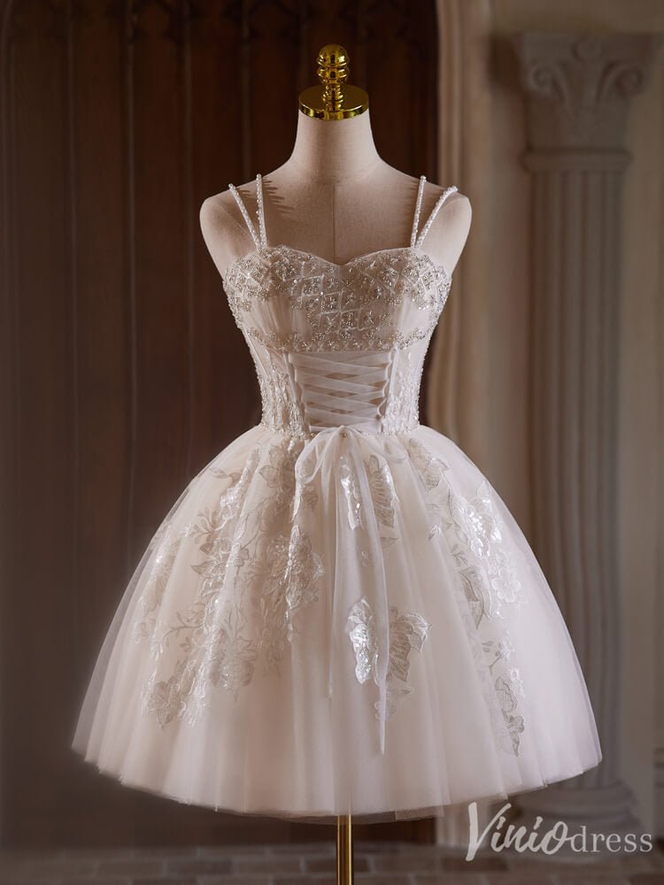 Ivory Beaded Lace Applique Homecoming Dresses Spaghetti Strap Lace Up Viniodress Ivory Beaded Lace Applique Homecoming Dresses Spaghetti Strap Lace Up Viniodress