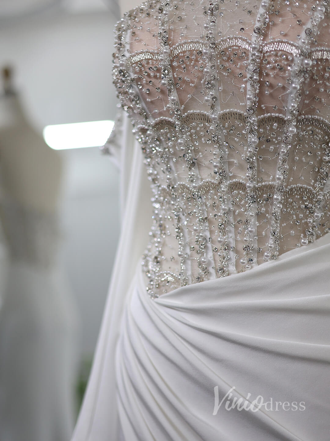 Ivory Beaded Mermaid Prom Dresses with Slit Off the Shoulder Pageant Dress AD1188-Evening Dresses 2025 -Viniodress-Ivory-US 2-