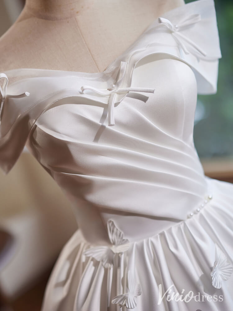 Ivory Butterfly Satin Homecoming Dresses Off the Shoulder Graduation Dress BJ052-prom dresses 2025 -Viniodress-Ivory-Custom Size-