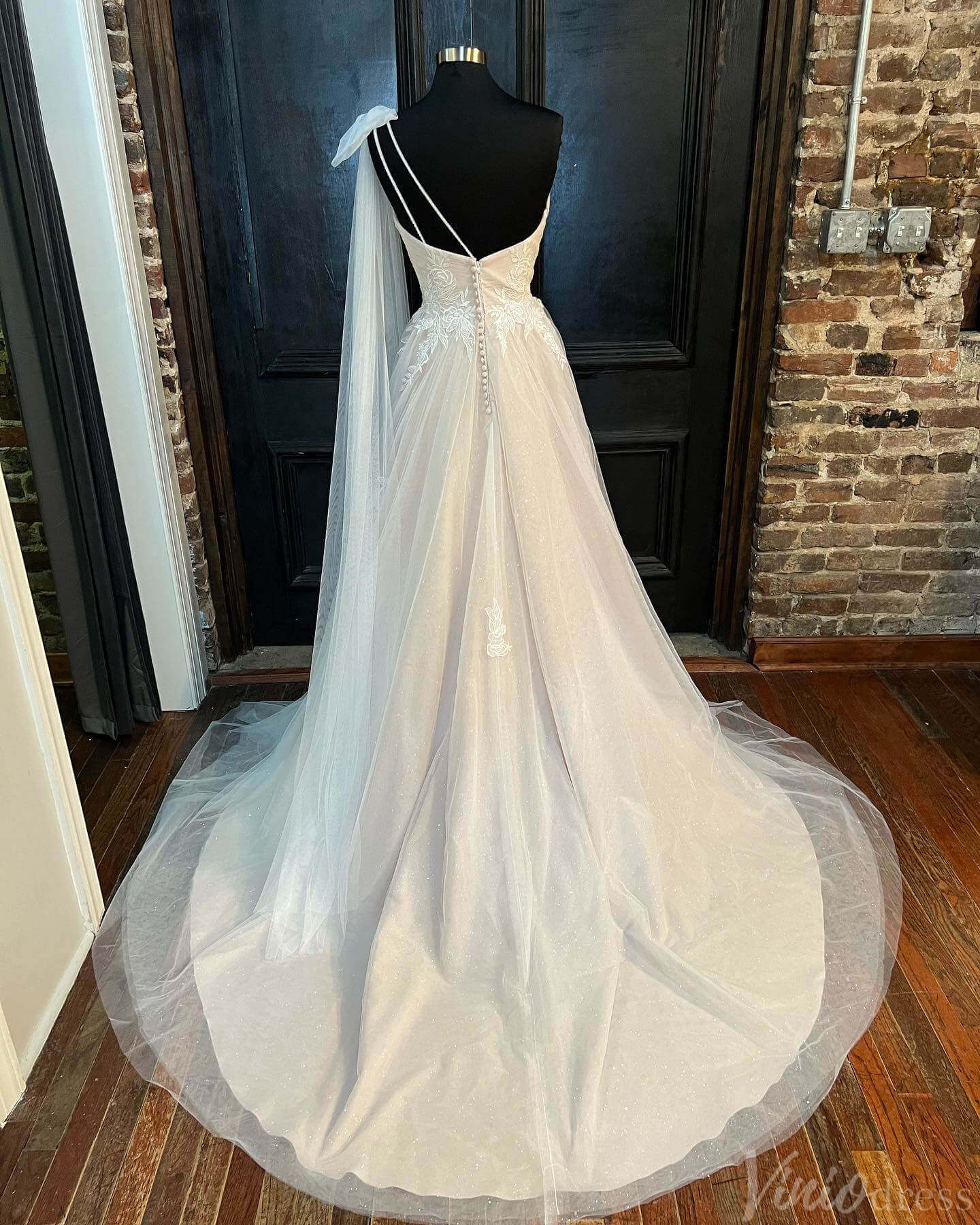 Ivory Lace Applique One Shoulder Wedding Dresses Sweetheart Bridal Gown VW2159-wedding dresses 2025 -Viniodress-Ivory-Custom Size-