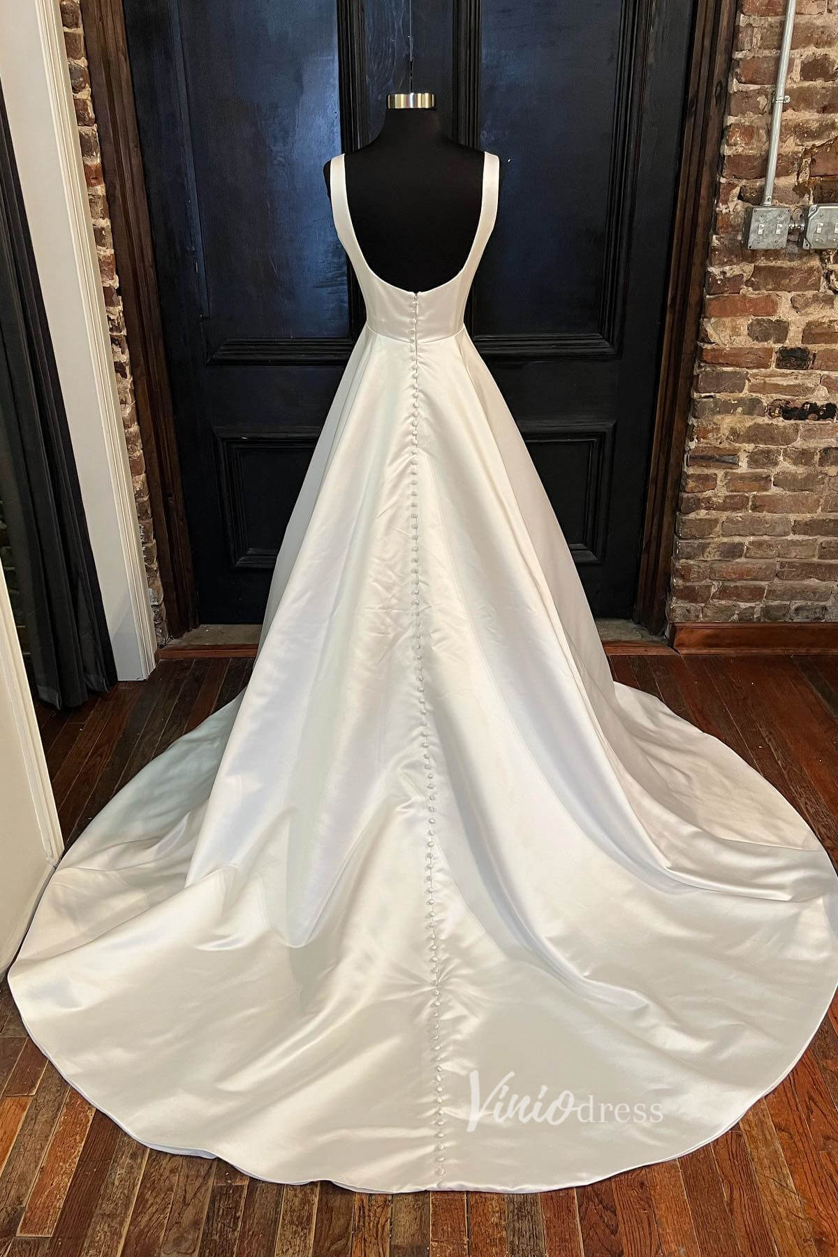 Ivory Satin Wedding Dresses Square Neck A-Line Bridal Dress VW2153-wedding dresses 2025 -Viniodress-Ivory-Custom Size-