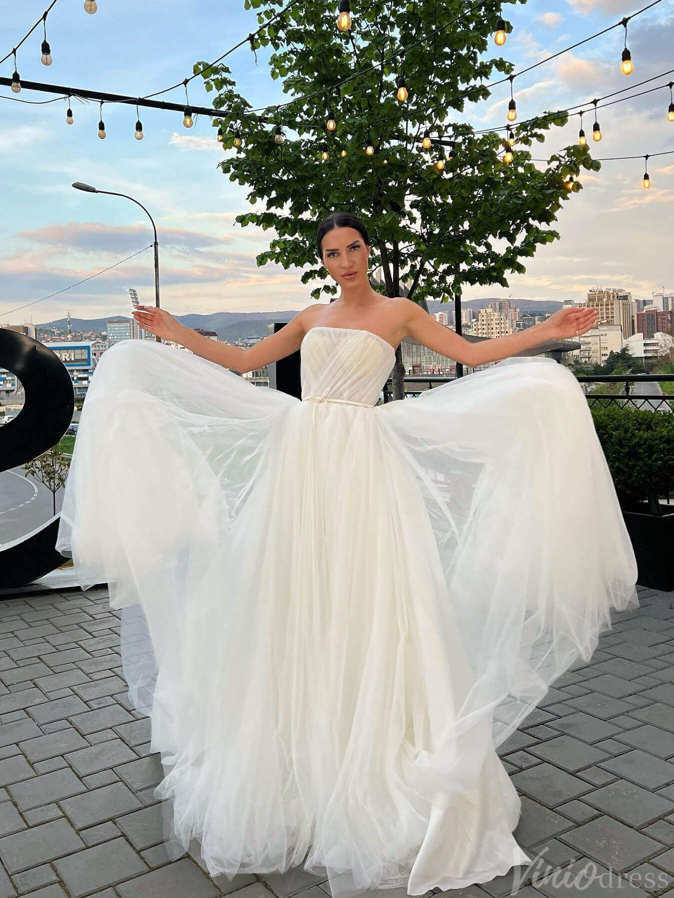 Ivory Strapless Ruched Wedding Dresses Outdoor Bridal Gown VW2167-wedding dresses 2025 -Viniodress-Ivory-Custom Size-