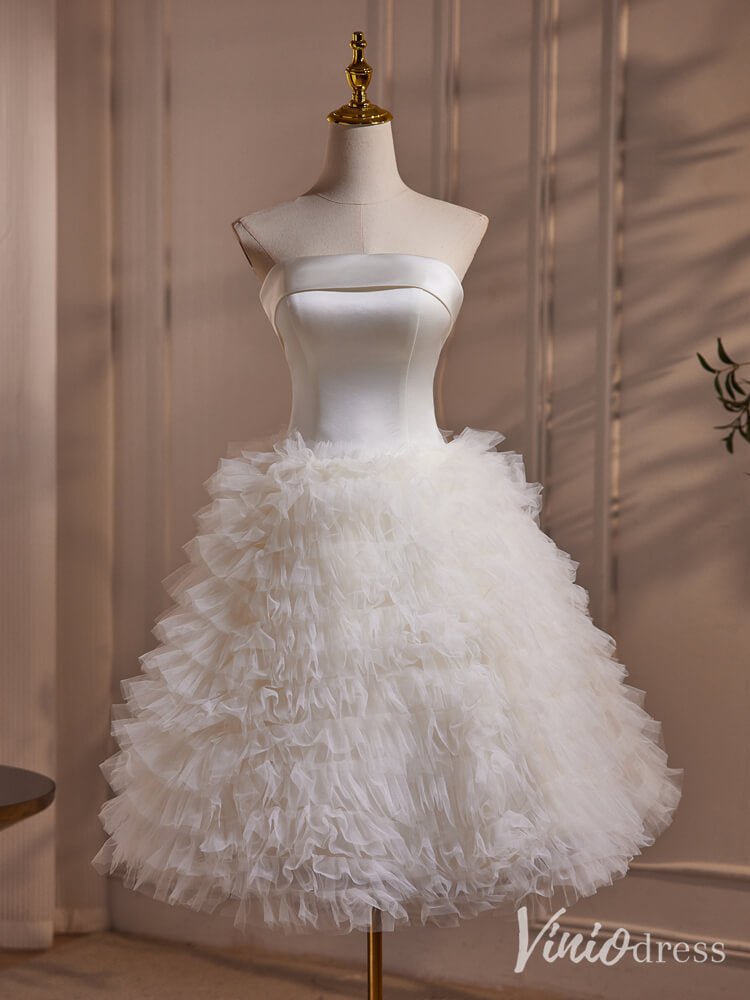 Ivory Strapless Ruffle Homecoming Dresses Satin Bodice Corset Back Par –  Viniodress