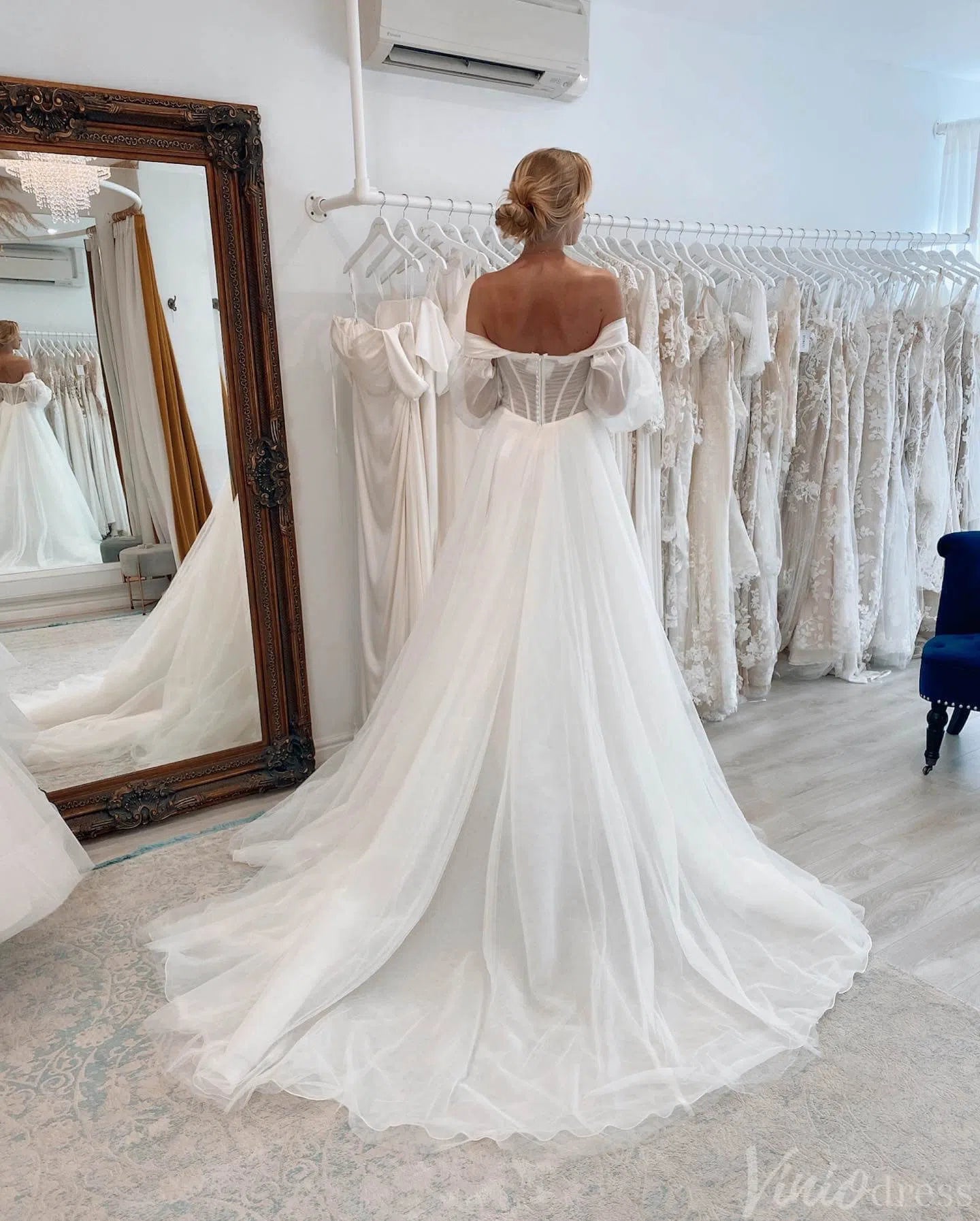 Ivory Strapless Sweetheart Wedding Dresses with Slit Removable Sleeve Bridal Gown AW1002-wedding dresses 2025 -Viniodress-Ivory-Custom Size-