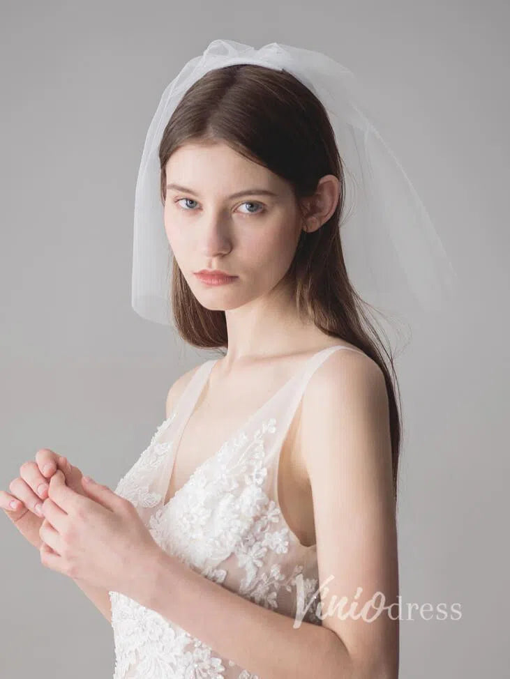 Ivory Tulle Blusher Wedding Veils Simple Bridal Veil ACC1046-Bridal Veil 2025 -Viniodress-Ivory-